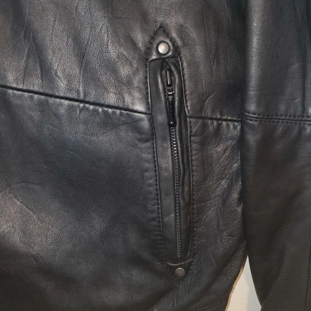 Mens Premium Black Cafe Racer Lambskin Leather Jacket - Picture 5 of 16